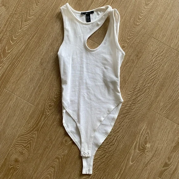 White Asymmetric Bodysuit - Picture 1 of 3